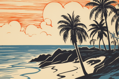 block print of beach