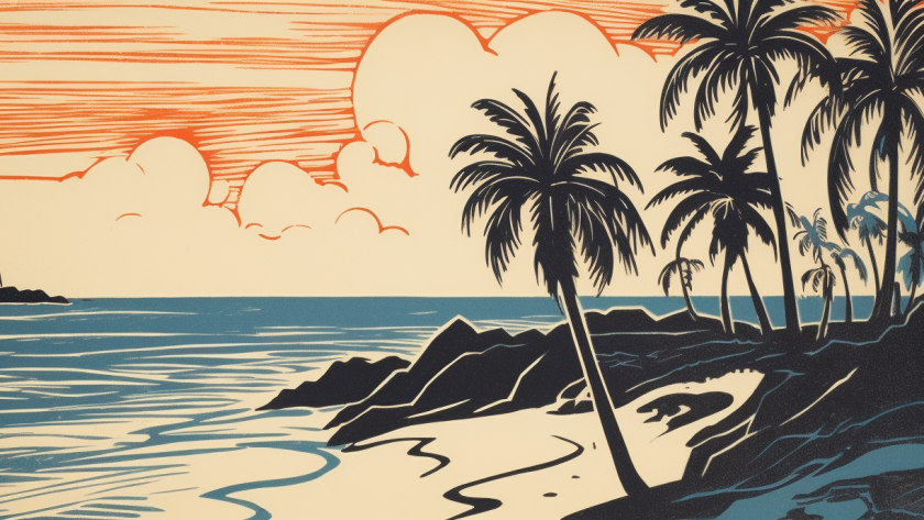 block print of beach