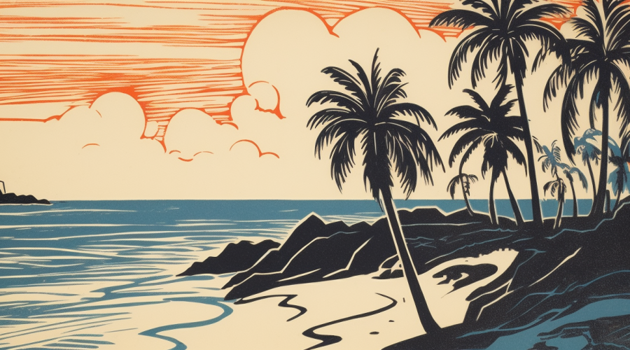 block print of beach